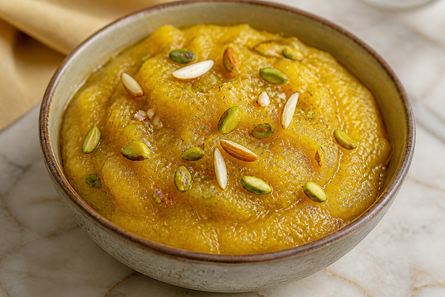 Suji halwa with pistachios